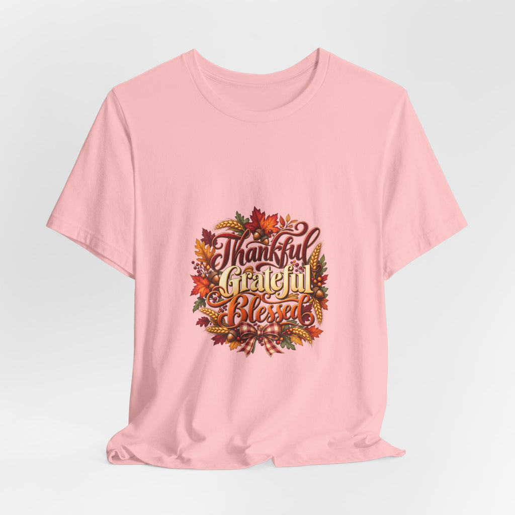 Thankful Grateful Blessed T-Shirt — Fall Leaves Thanksgiving Tee, Autumn Gratitude Shirt, Family Matching Outfit