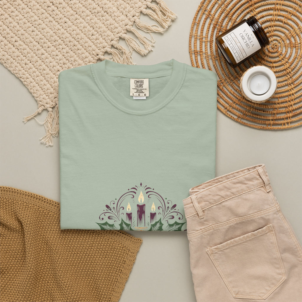 Moody Holiday Candle Wreath T-Shirt | Christmas Seasonal Tee | Festive Graphic Shirt | Holiday Gift for Her Him | Vintage Xmas