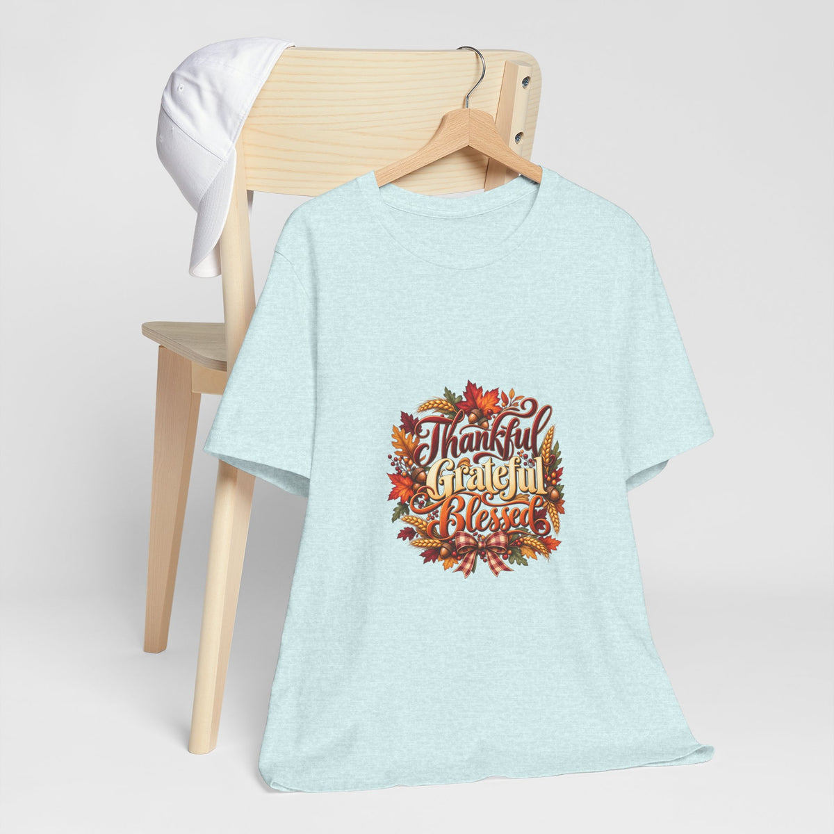 Thankful Grateful Blessed T-Shirt — Fall Leaves Thanksgiving Tee, Autumn Gratitude Shirt, Family Matching Outfit