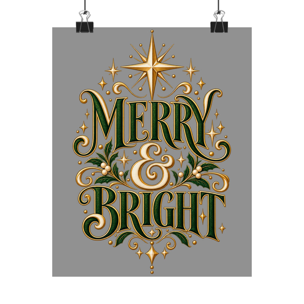 Merry & Bright Holiday Poster — Matte Vertical Christmas Wall Art