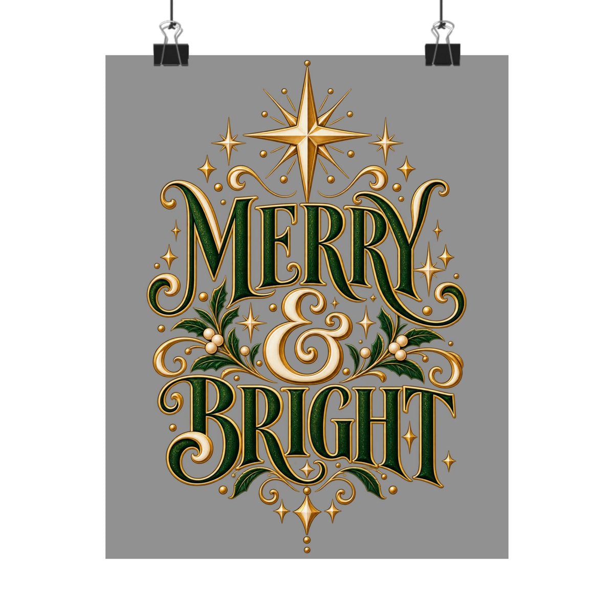 Merry & Bright Holiday Poster — Matte Vertical Christmas Wall Art
