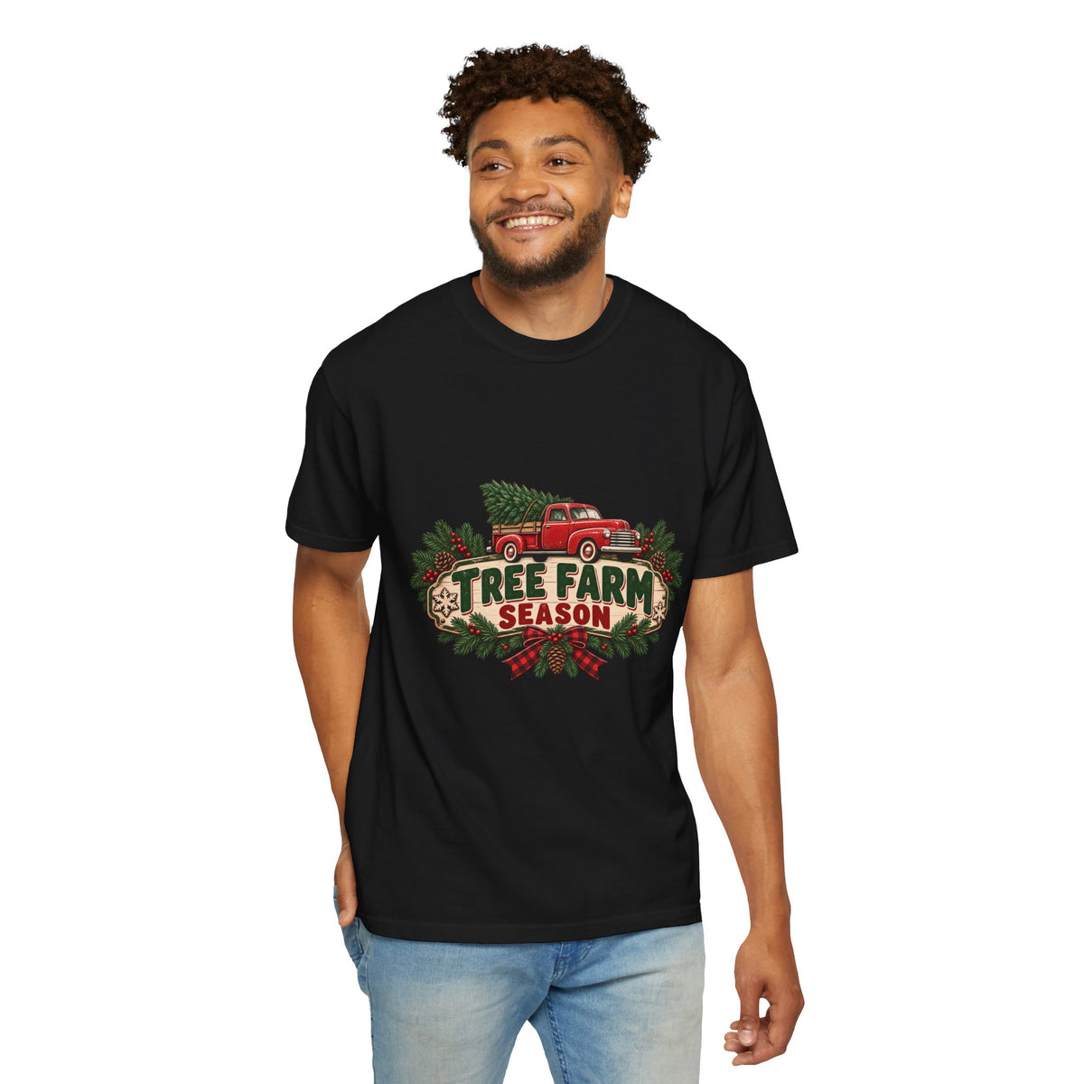 Tree Farm Season T-Shirt — Vintage Red Truck Christmas Tee