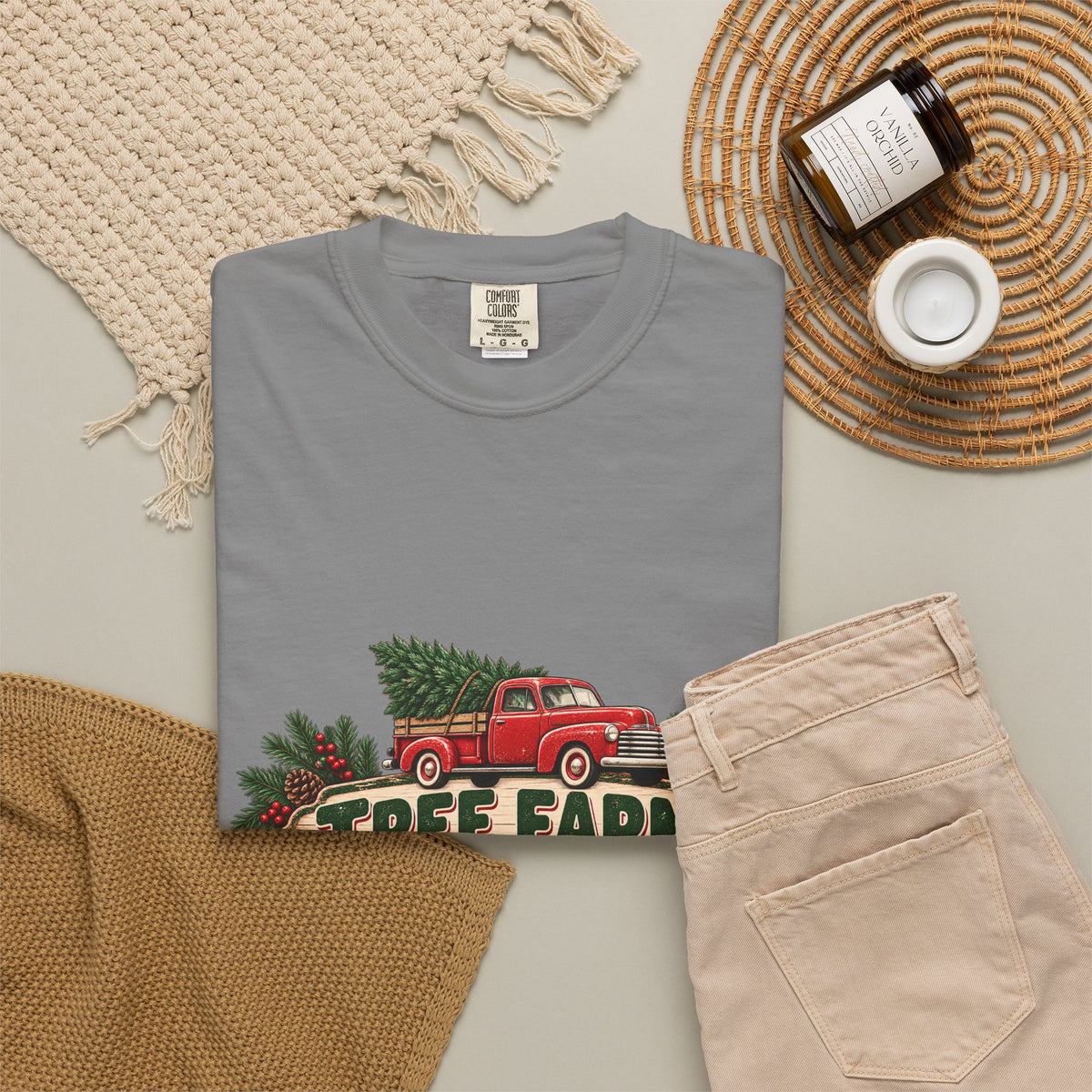 Tree Farm Season T-Shirt — Vintage Red Truck Christmas Tee