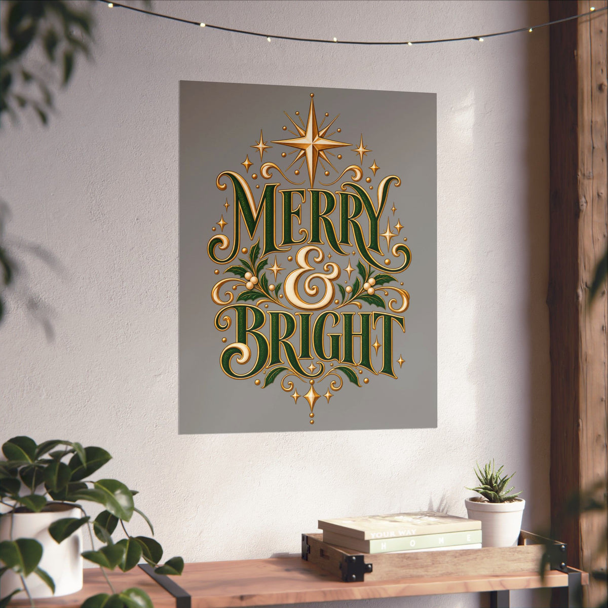 Merry & Bright Holiday Poster — Matte Vertical Christmas Wall Art
