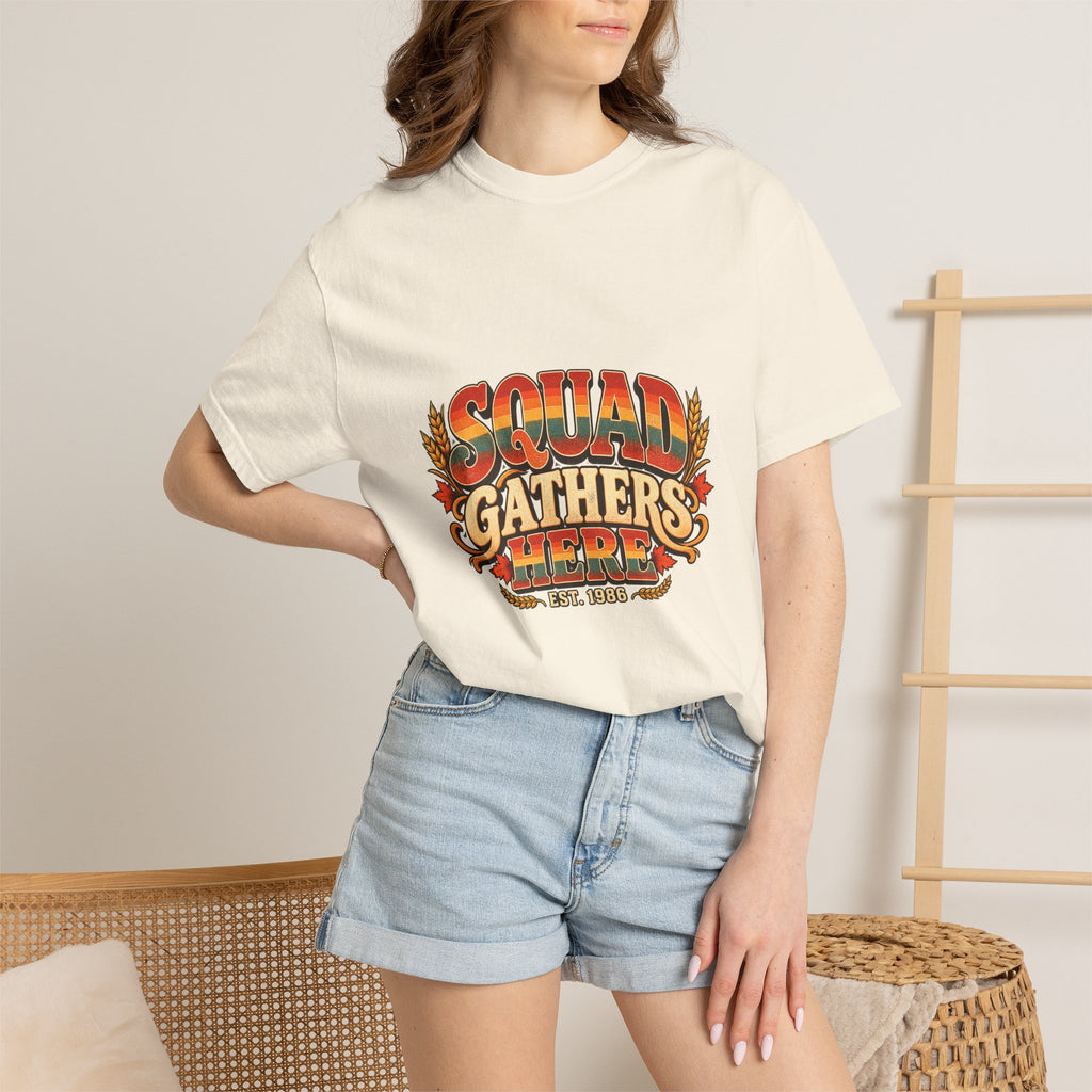 Squad Gathers Here T-Shirt — Retro Thanksgiving Family Reunion Tee, Vintage Fall Gathering Shirt, Friendsgiving