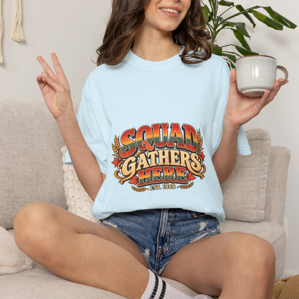 Squad Gathers Here T-Shirt — Retro Thanksgiving Family Reunion Tee, Vintage Fall Gathering Shirt, Friendsgiving