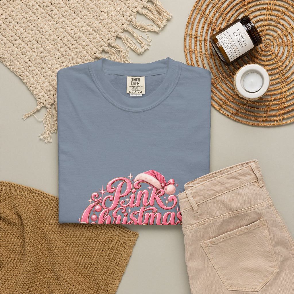 Pink Christmas T-Shirt — Festive Retro Script Holiday Tee