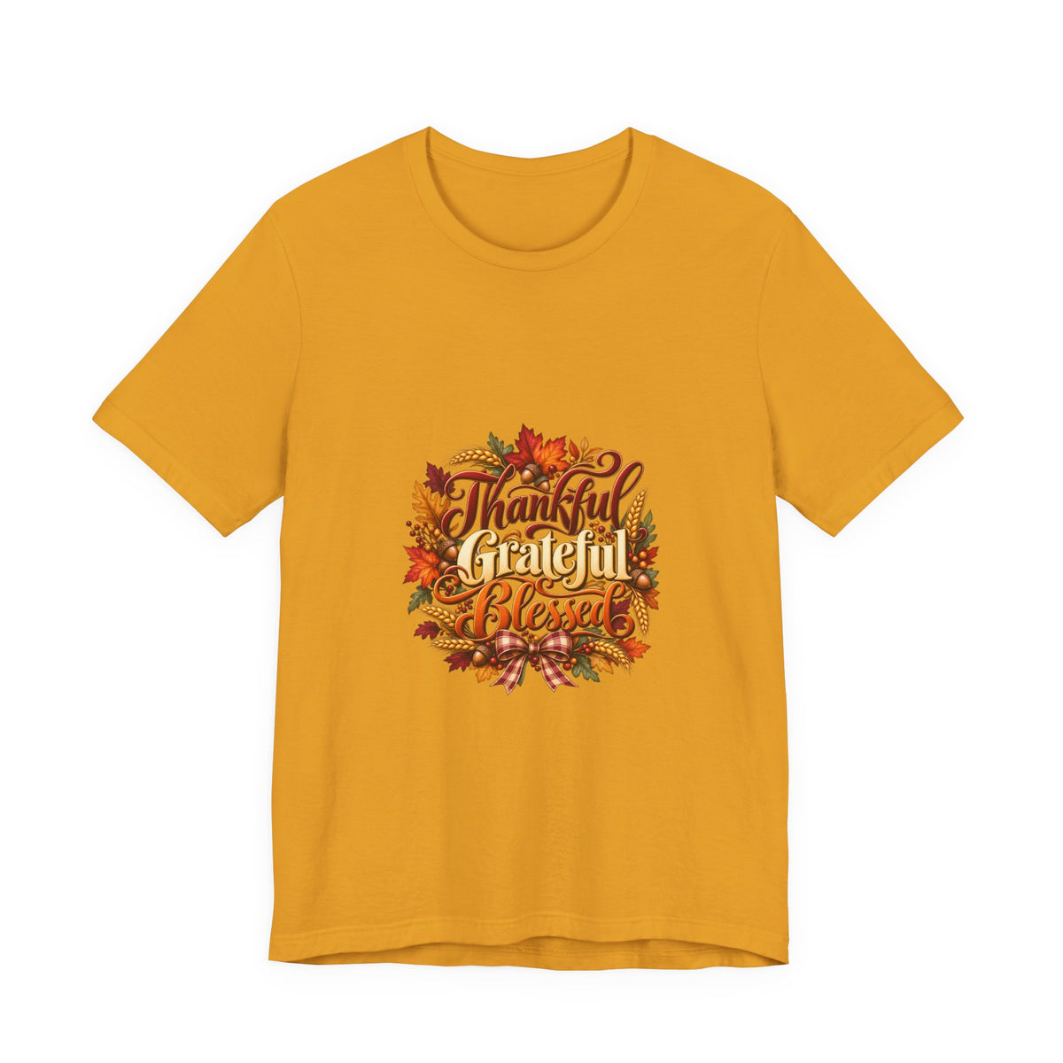 Thankful Grateful Blessed T-Shirt — Fall Leaves Thanksgiving Tee, Autumn Gratitude Shirt, Family Matching Outfit