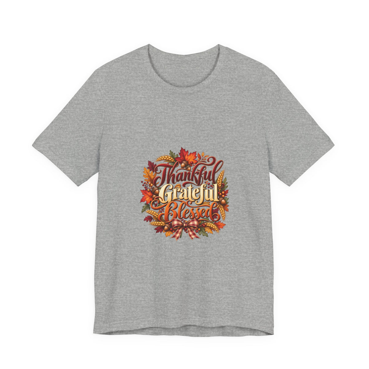 Thankful Grateful Blessed T-Shirt — Fall Leaves Thanksgiving Tee, Autumn Gratitude Shirt, Family Matching Outfit