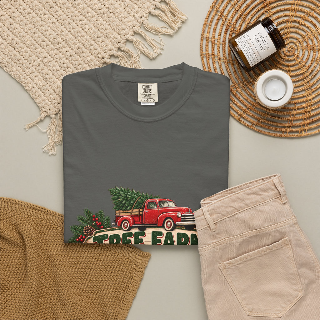 Tree Farm Season T-Shirt — Vintage Red Truck Christmas Tee