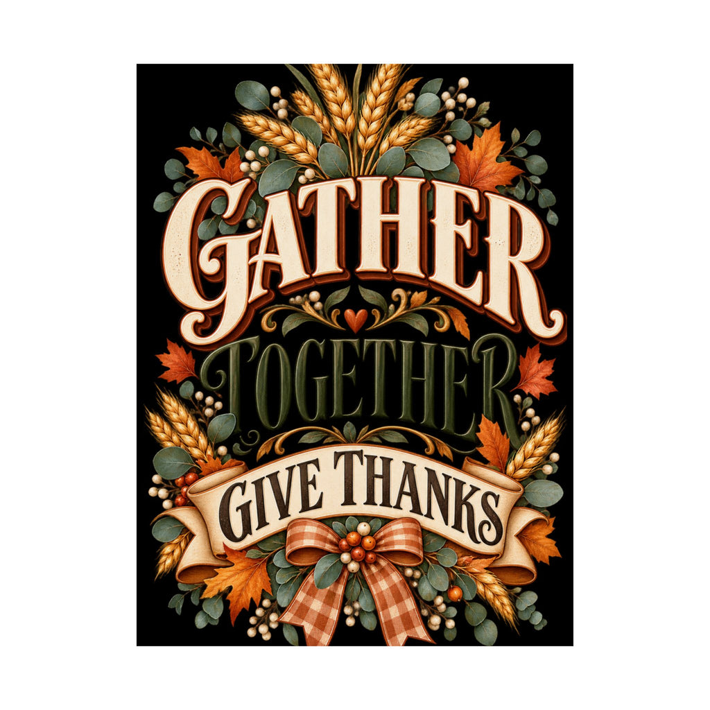 Gather Together Give Thanks Poster | Thanksgiving Fall Wall Art, Harvest Typography