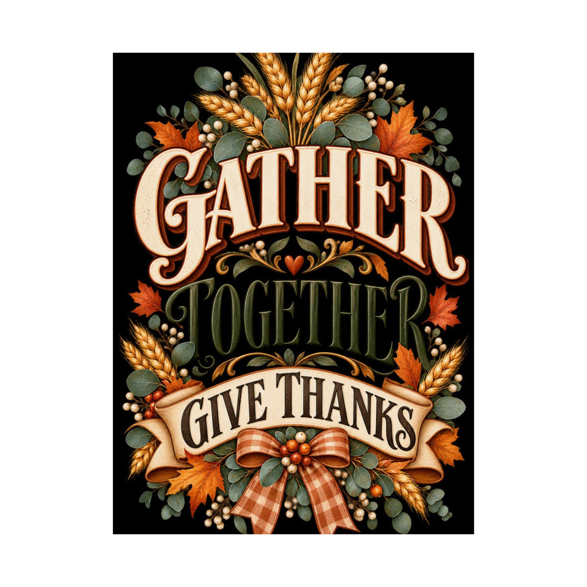 Gather Together Give Thanks Poster | Thanksgiving Fall Wall Art, Harvest Typography