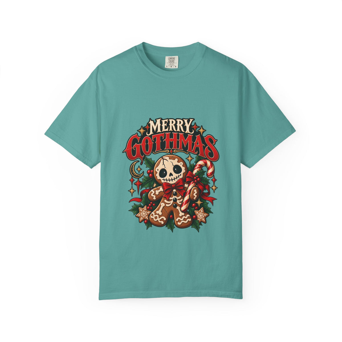 Merry Gothmas skull gingerbread graphic T-shirt | Gothic Christmas tee