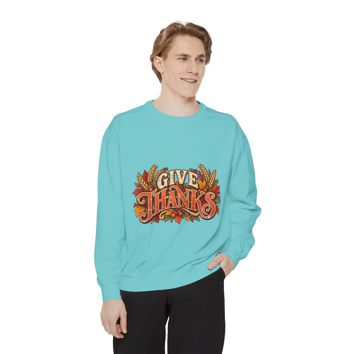 Give Thanks Fall Leaves Sweatshirt | Thanksgiving Seasonal Crewneck
