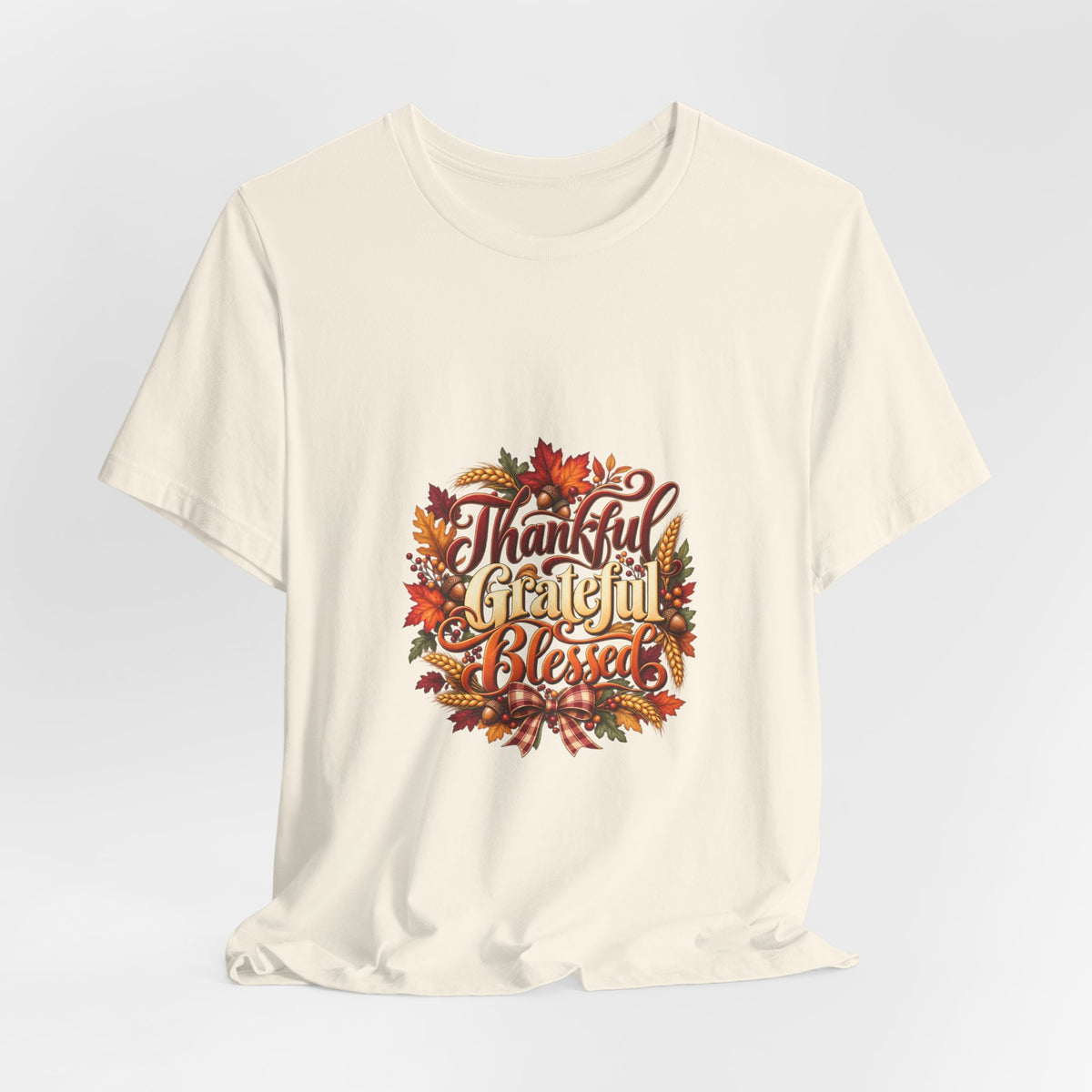 Thankful Grateful Blessed T-Shirt — Fall Leaves Thanksgiving Tee, Autumn Gratitude Shirt, Family Matching Outfit