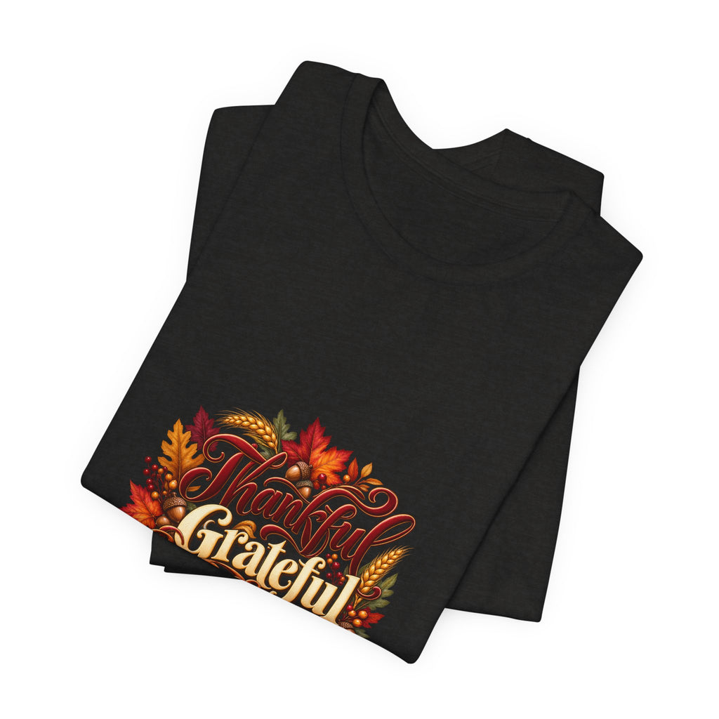 Thankful Grateful Blessed T-Shirt — Fall Leaves Thanksgiving Tee, Autumn Gratitude Shirt, Family Matching Outfit