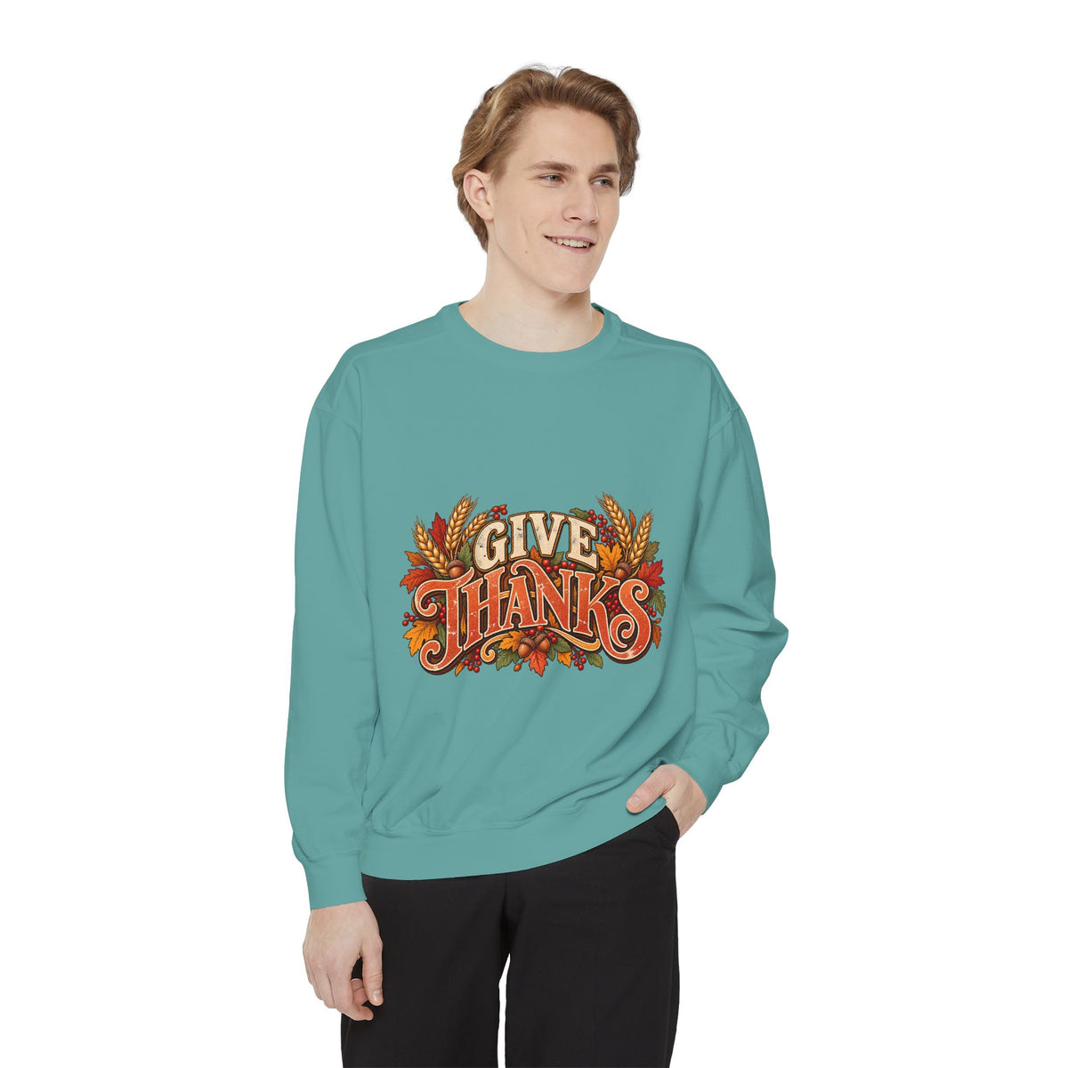 Give Thanks Fall Leaves Sweatshirt | Thanksgiving Seasonal Crewneck