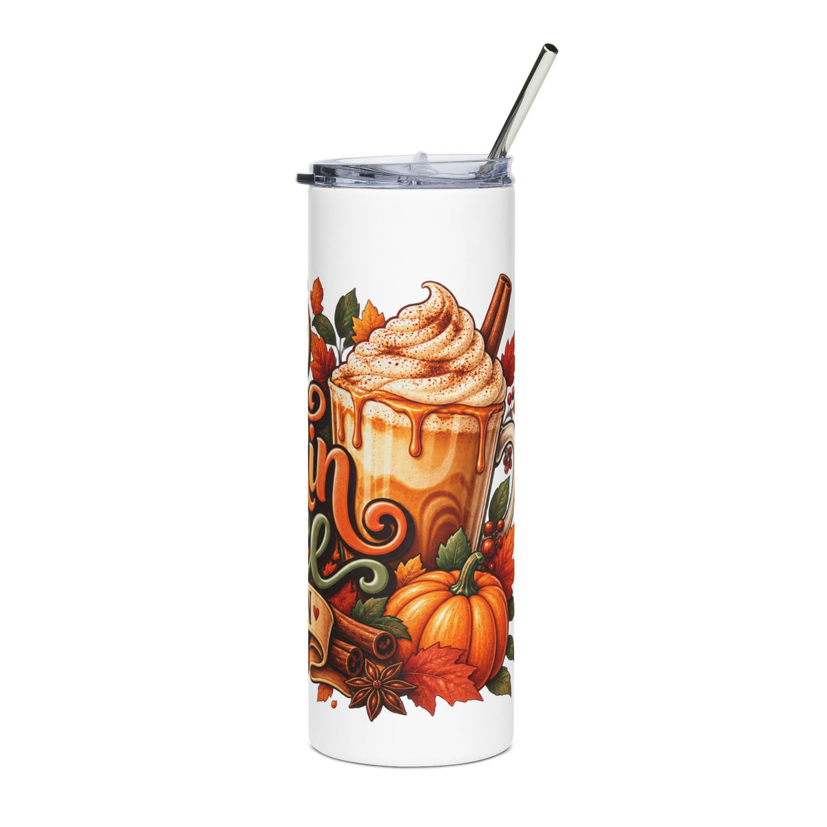 Hello Pumpkin Spice Season Tumbler | Fall Leaves Pumpkin Latte Design