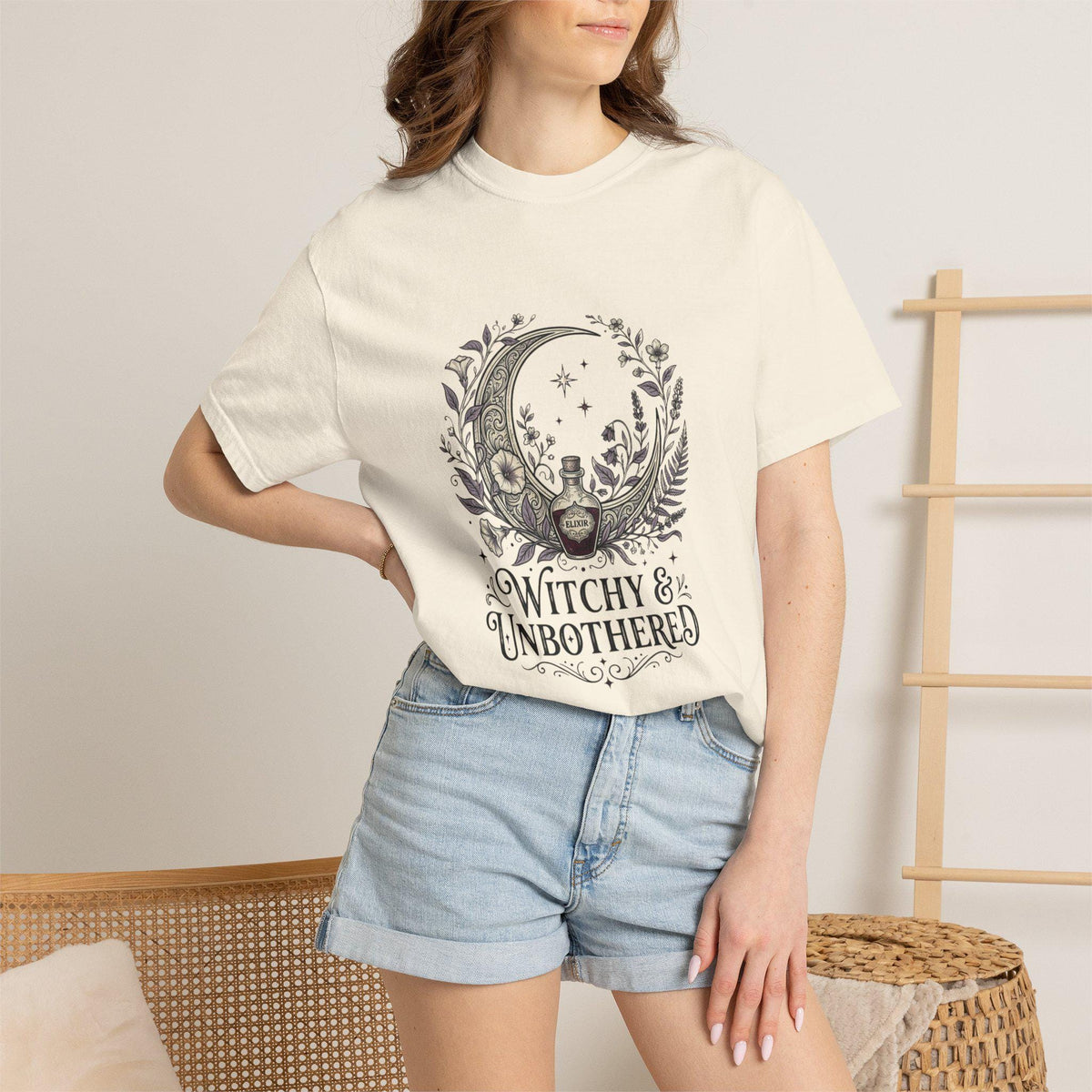 Witchy & Unbothered Moon illustration T-Shirt | Crescent, Owl, Floral