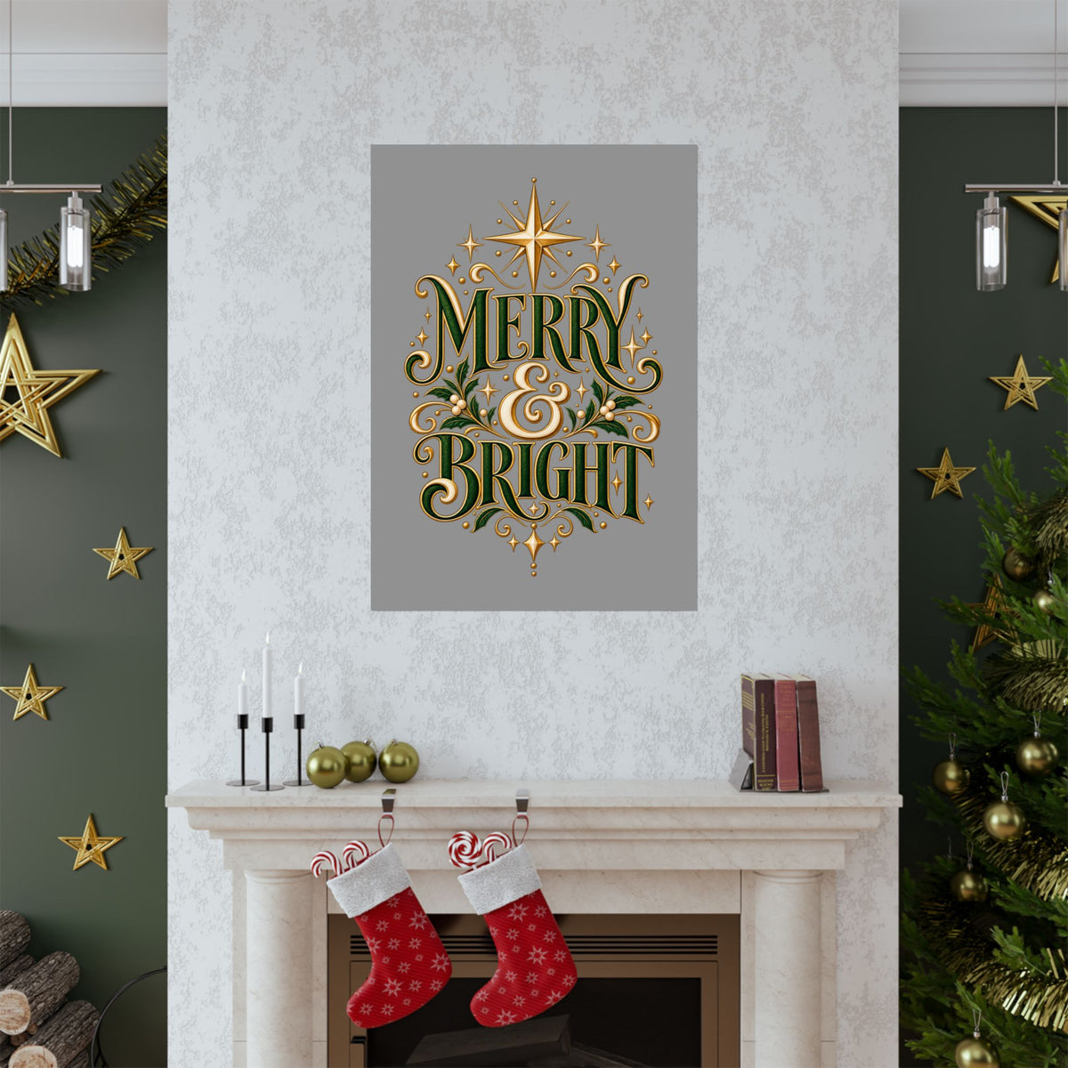 Merry & Bright Holiday Poster — Matte Vertical Christmas Wall Art