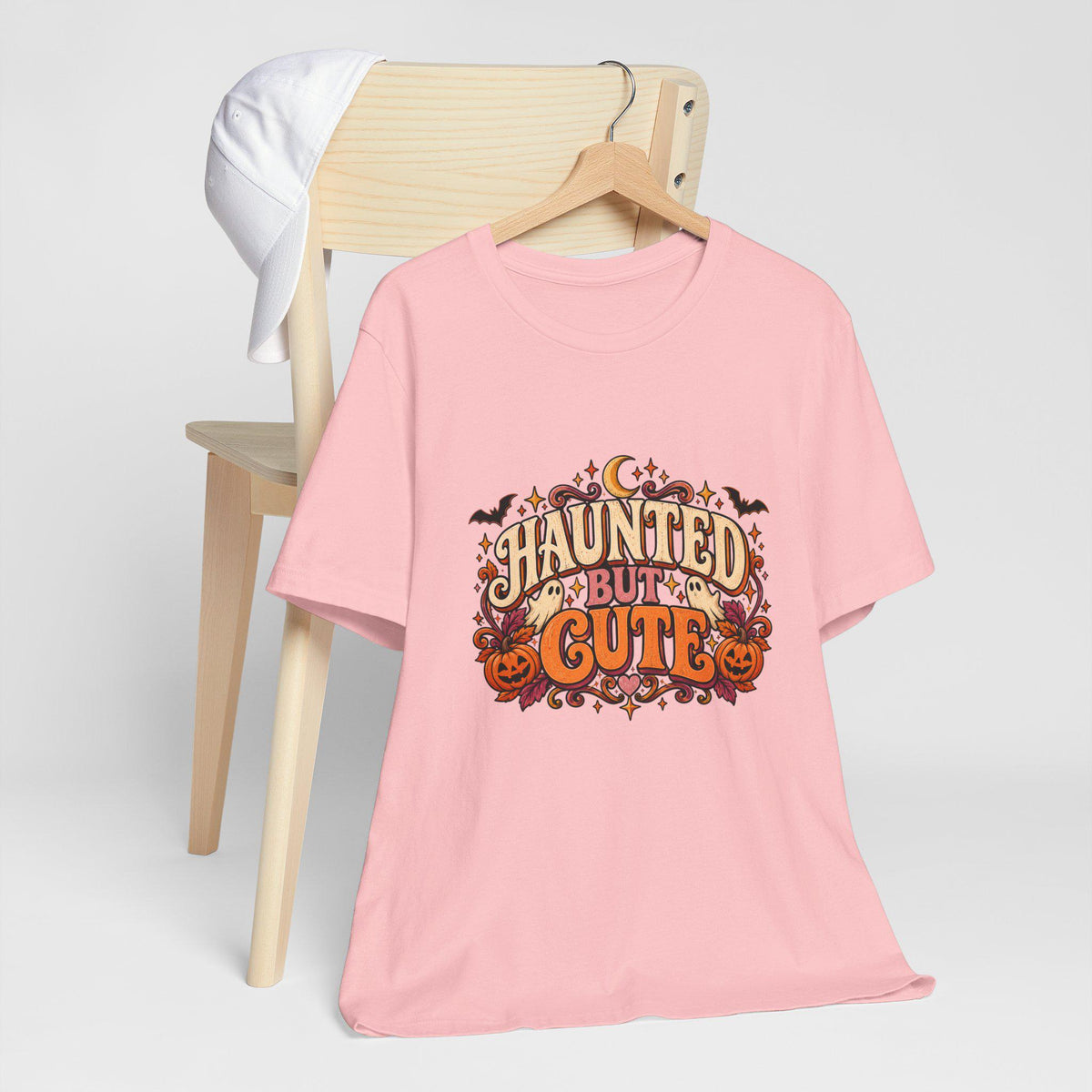 Haunted But Cute Halloween design T-Shirt | Pumpkin bats spooky lettering