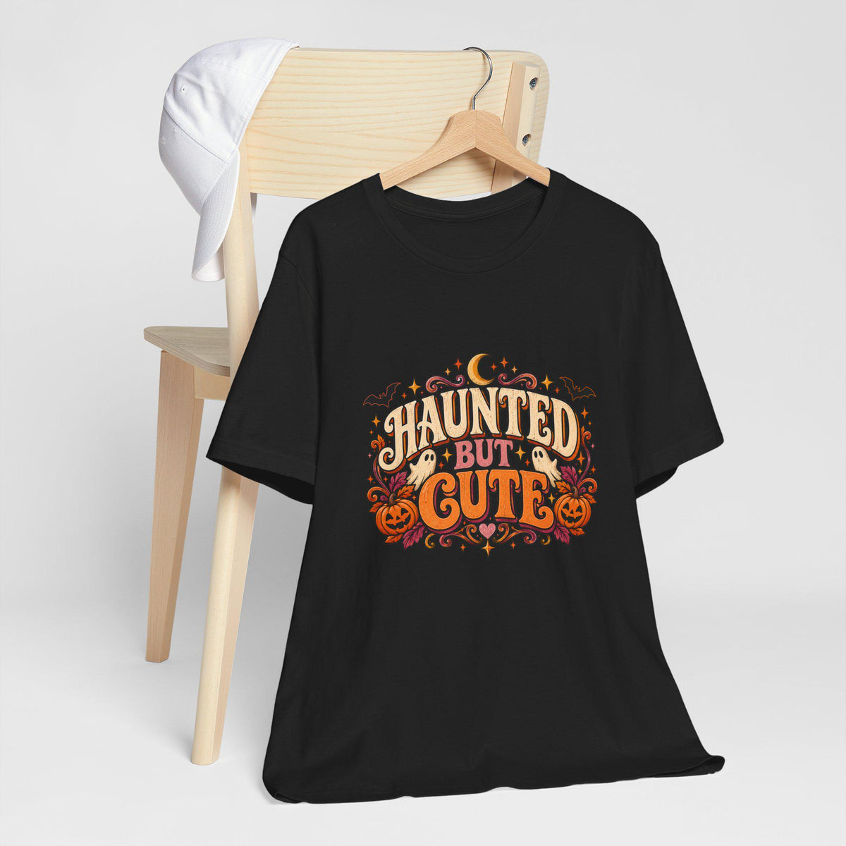 Haunted But Cute Halloween design T-Shirt | Pumpkin bats spooky lettering