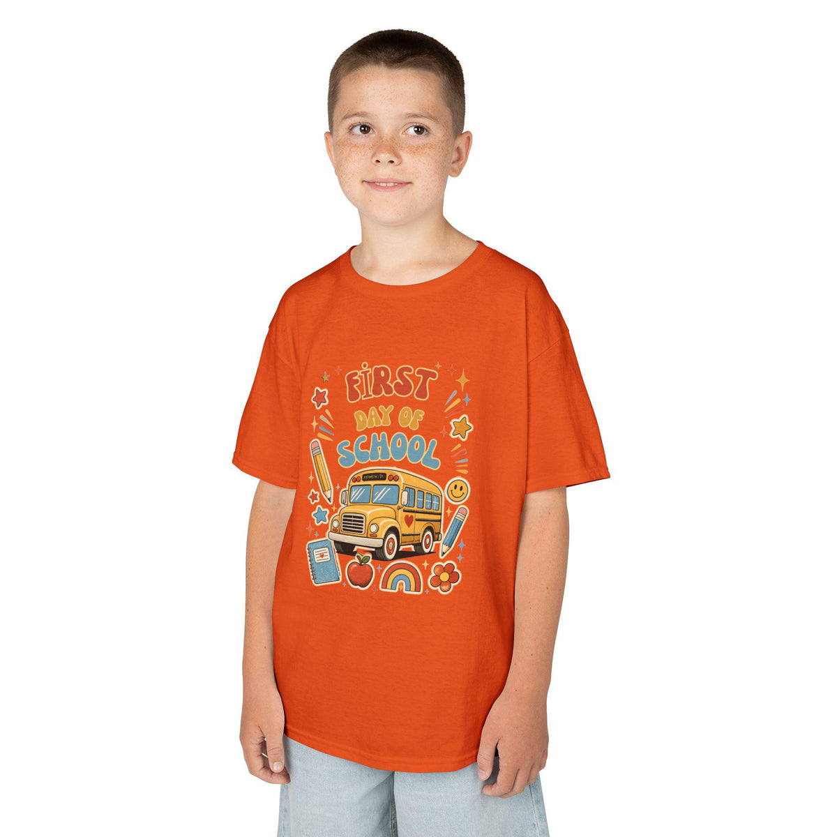 First Day of School Kids Tee | School Bus Pencil Rainbow Shirt | Back to School Gift | Kindergarten Preschool Outfit | Children Boy Girl