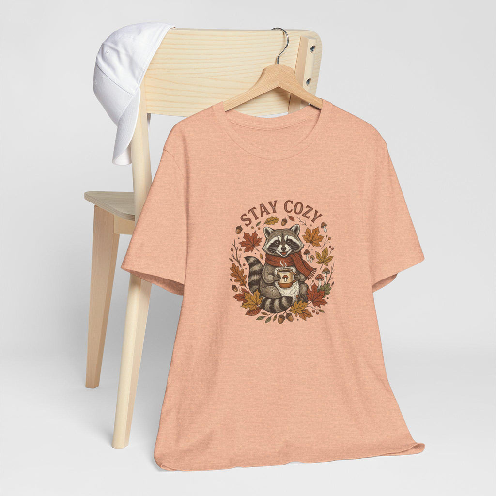Stay Cozy Raccoon with Coffee Tee | Autumn Leaves Fall Shirt