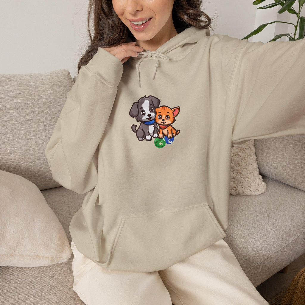 Cute Puppy And Kitten Illustration Hoodie
