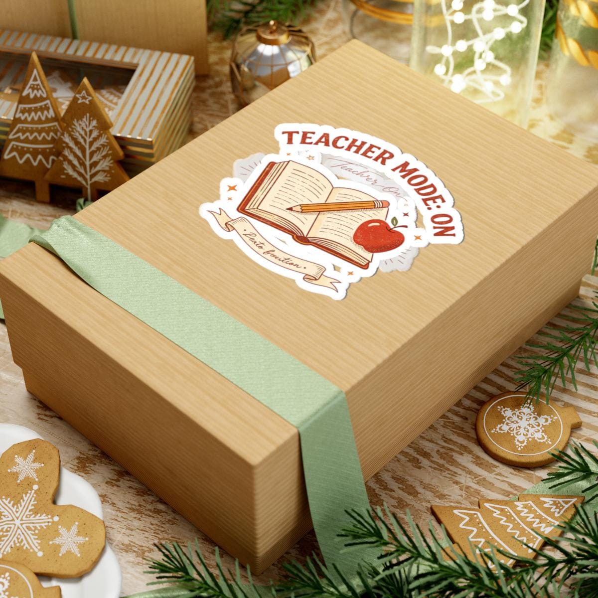 Teacher Mode On Book And Apple Sticker