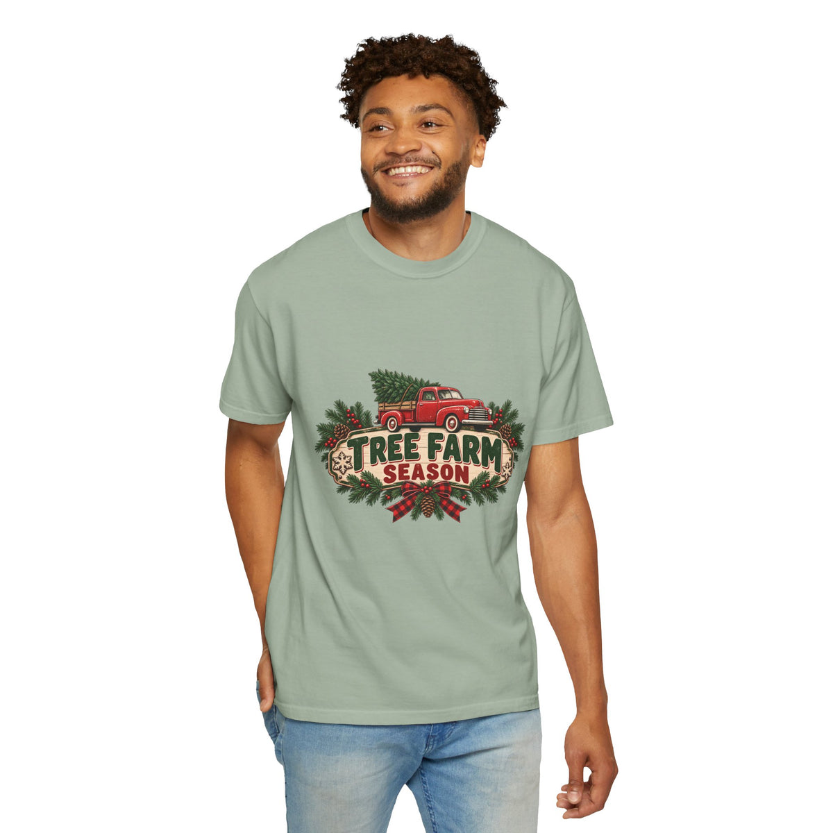Tree Farm Season T-Shirt — Vintage Red Truck Christmas Tee