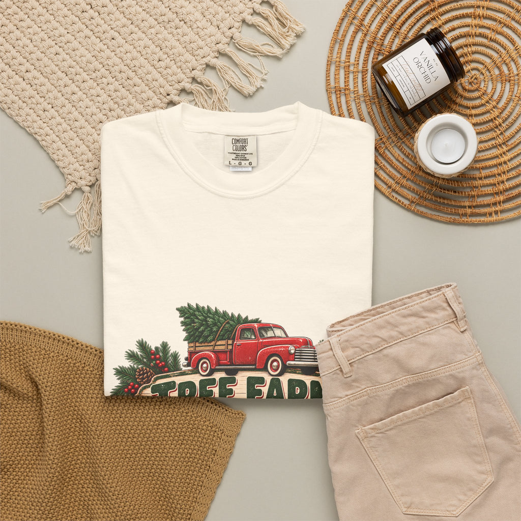 Tree Farm Season T-Shirt — Vintage Red Truck Christmas Tee