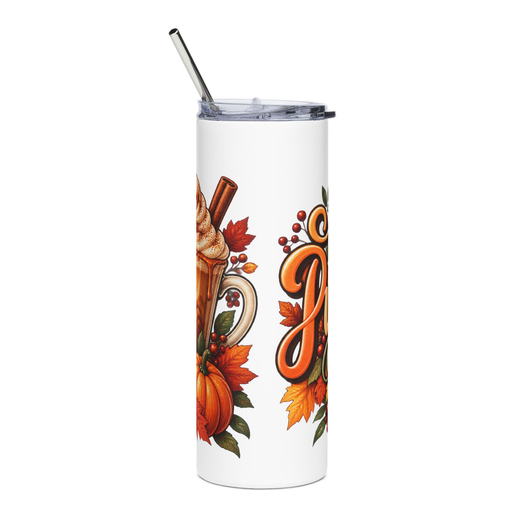 Hello Pumpkin Spice Season Tumbler | Fall Leaves Pumpkin Latte Design