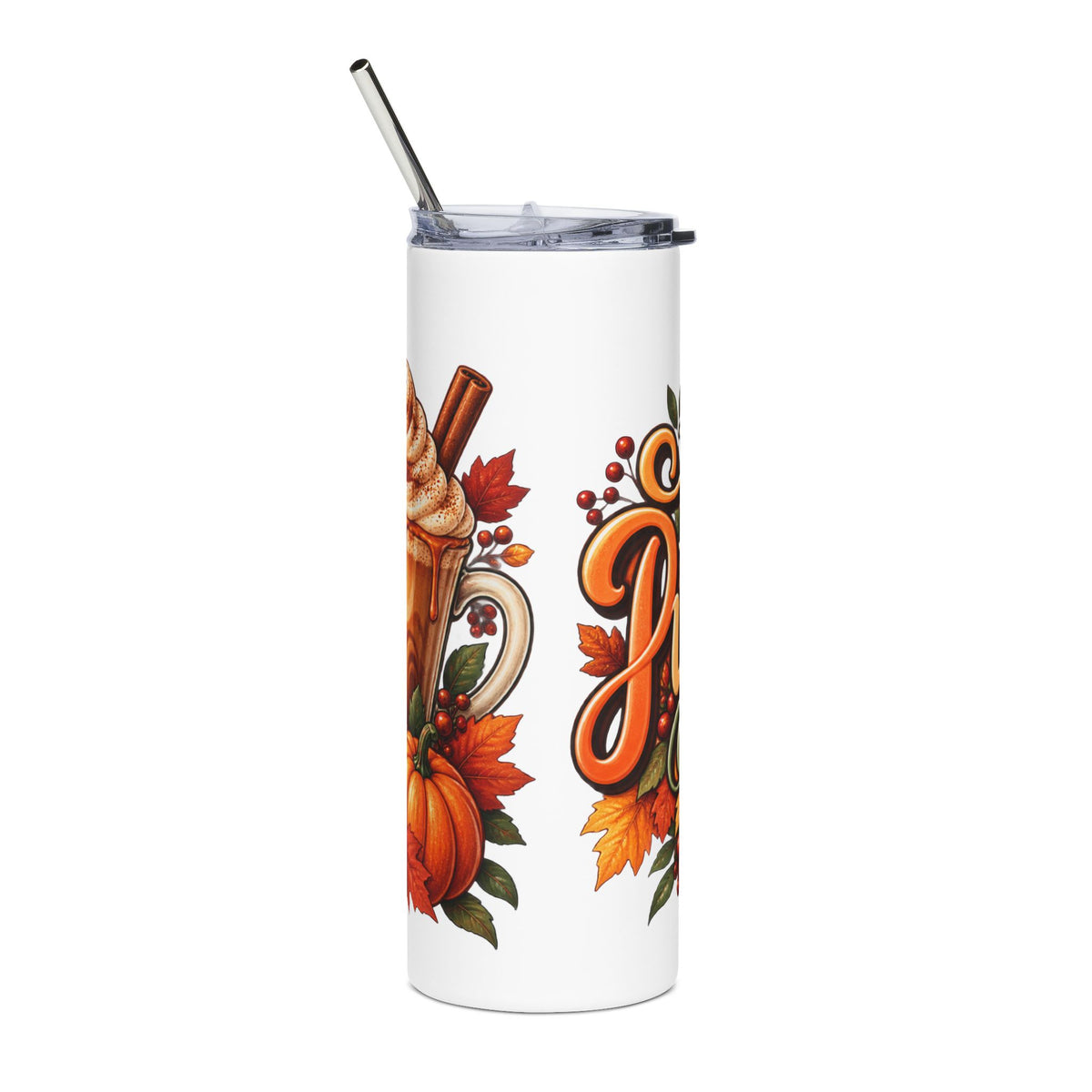 Hello Pumpkin Spice Season Tumbler | Fall Leaves Pumpkin Latte Design