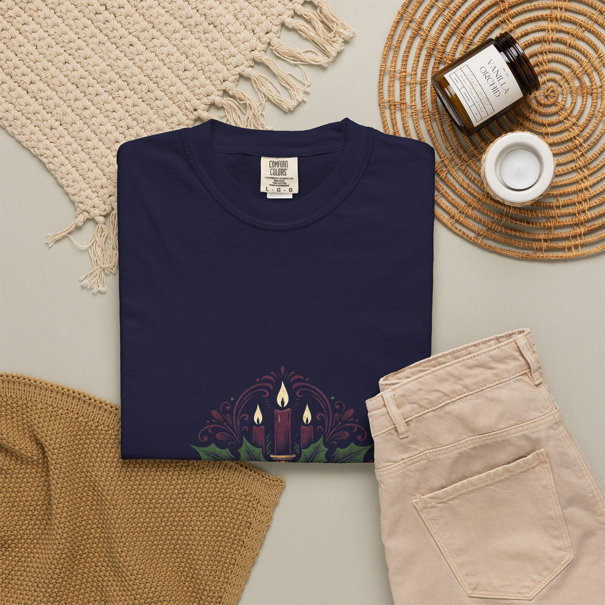Moody Holiday Candle Wreath T-Shirt | Christmas Seasonal Tee | Festive Graphic Shirt | Holiday Gift for Her Him | Vintage Xmas