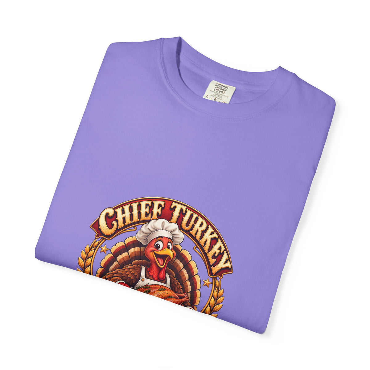 Chief Turkey Roaster T-Shirt — Retro Thanksgiving Emblem Tee, Vintage BBQ Turkey Badge Graphic Fall Shirt