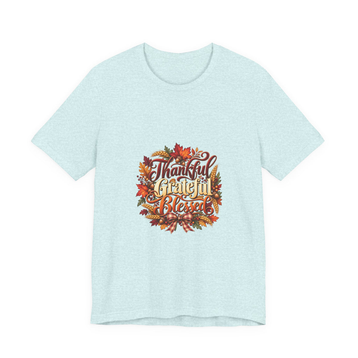Thankful Grateful Blessed T-Shirt — Fall Leaves Thanksgiving Tee, Autumn Gratitude Shirt, Family Matching Outfit