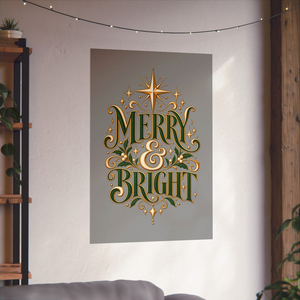Merry & Bright Holiday Poster — Matte Vertical Christmas Wall Art