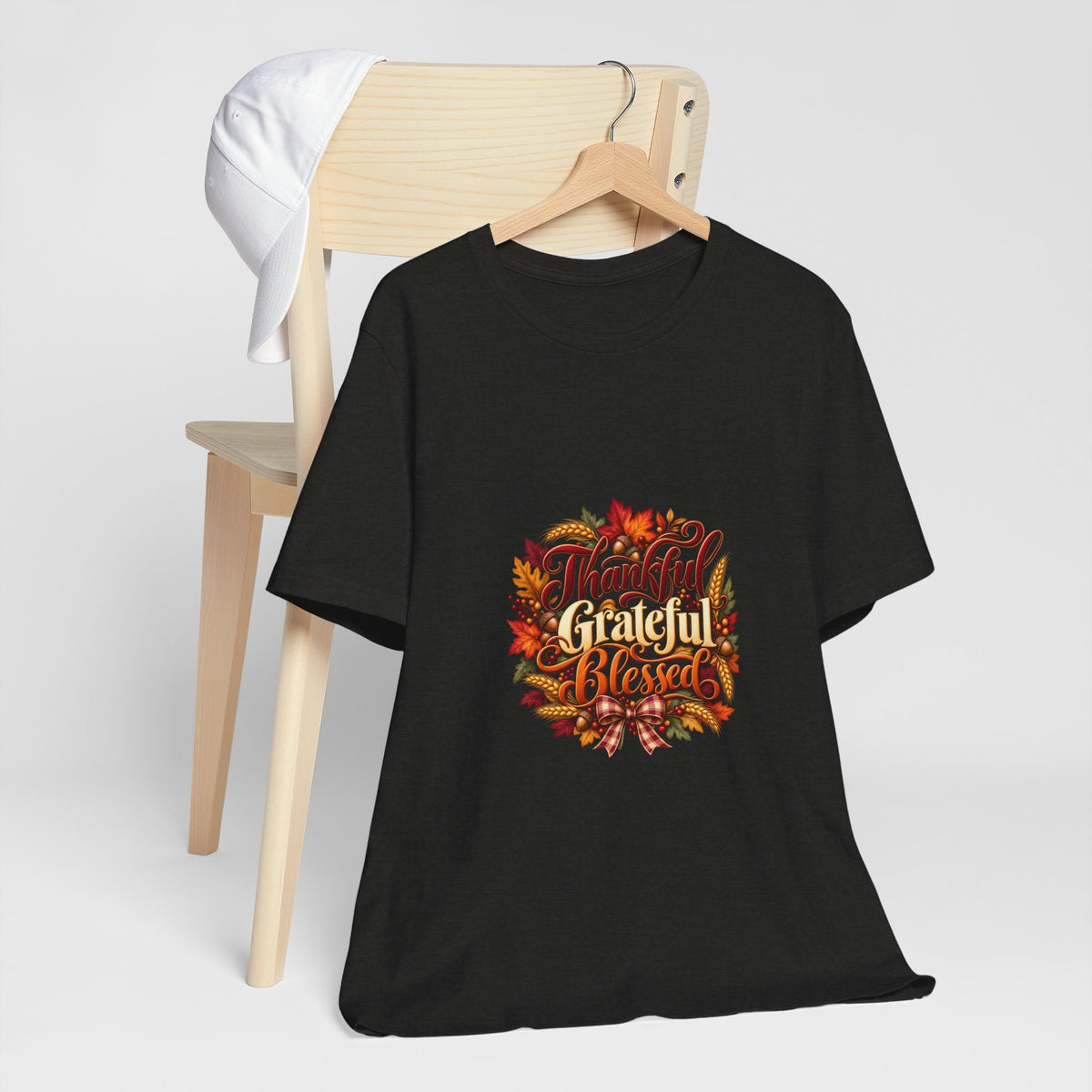 Thankful Grateful Blessed T-Shirt — Fall Leaves Thanksgiving Tee, Autumn Gratitude Shirt, Family Matching Outfit