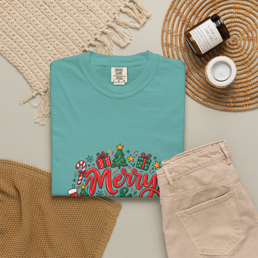Merry & Bright Christmas T-Shirt | Festive Holiday Graphic Tee