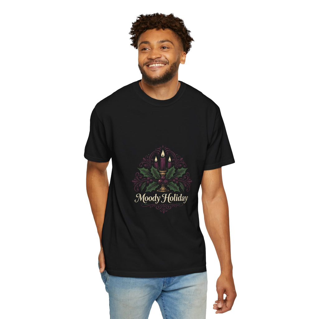 Moody Holiday Candle Wreath T-Shirt | Christmas Seasonal Tee | Festive Graphic Shirt | Holiday Gift for Her Him | Vintage Xmas