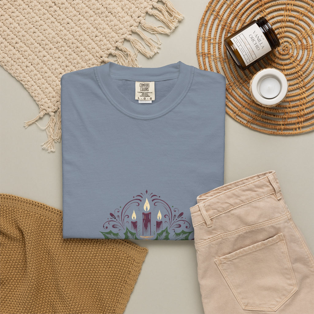 Moody Holiday Candle Wreath T-Shirt | Christmas Seasonal Tee | Festive Graphic Shirt | Holiday Gift for Her Him | Vintage Xmas