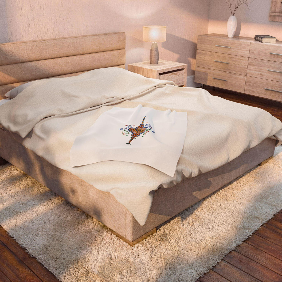 Colorful Geometric Diamond Motif Velveteen Blanket | Tribal Folk Pattern
