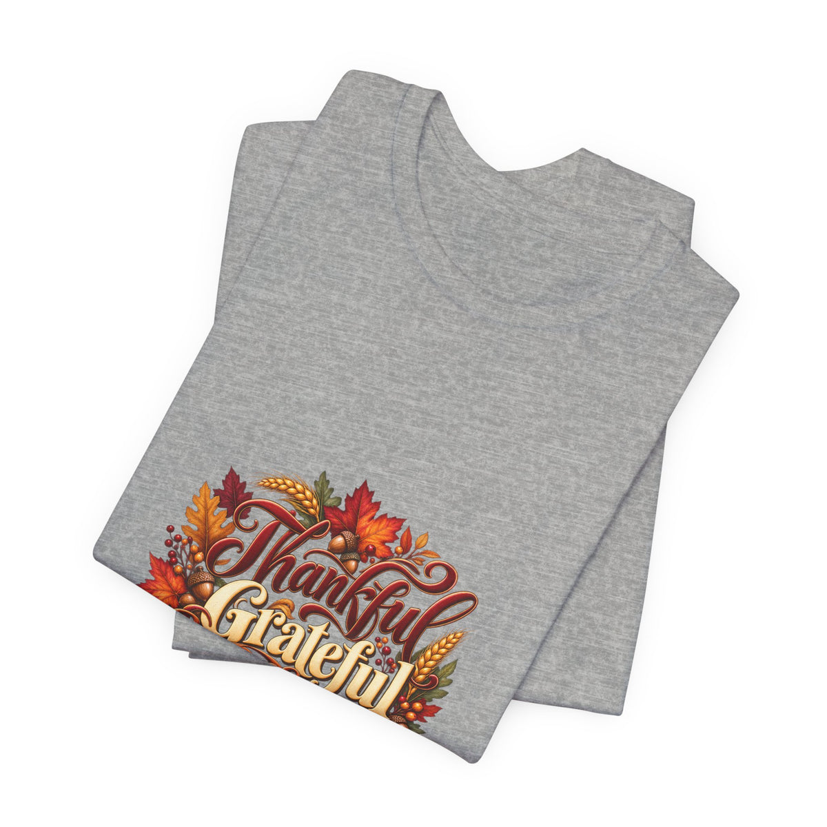 Thankful Grateful Blessed T-Shirt — Fall Leaves Thanksgiving Tee, Autumn Gratitude Shirt, Family Matching Outfit