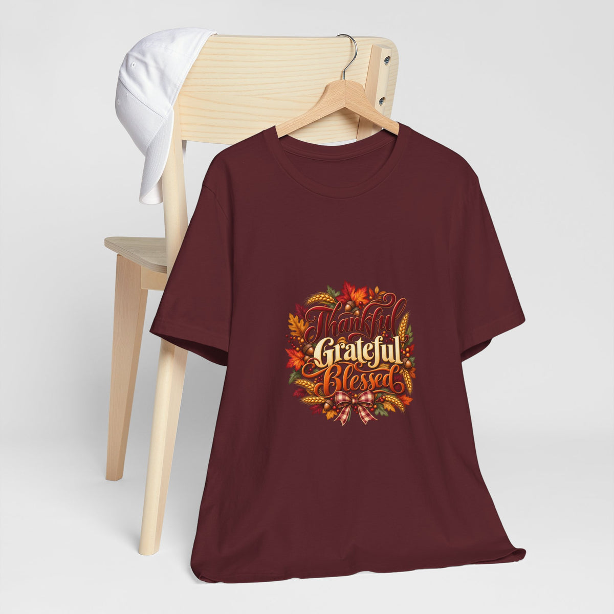 Thankful Grateful Blessed T-Shirt — Fall Leaves Thanksgiving Tee, Autumn Gratitude Shirt, Family Matching Outfit
