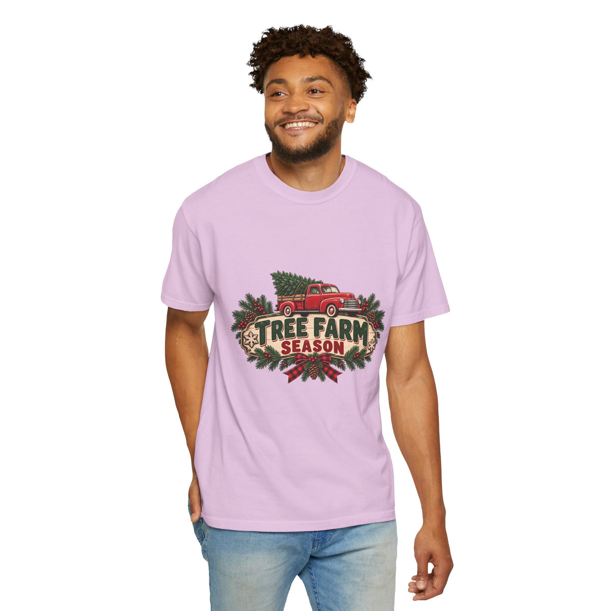 Tree Farm Season T-Shirt — Vintage Red Truck Christmas Tee