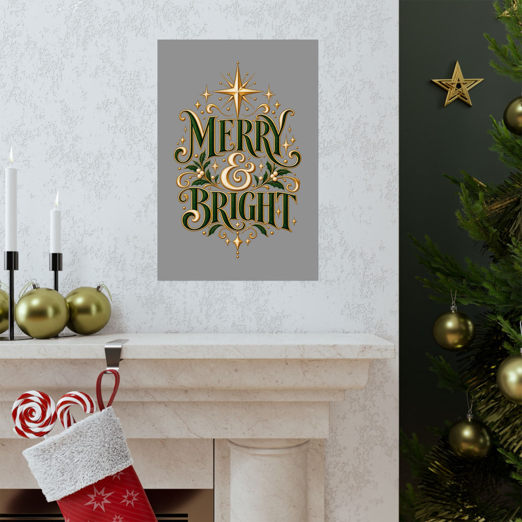 Merry & Bright Holiday Poster — Matte Vertical Christmas Wall Art