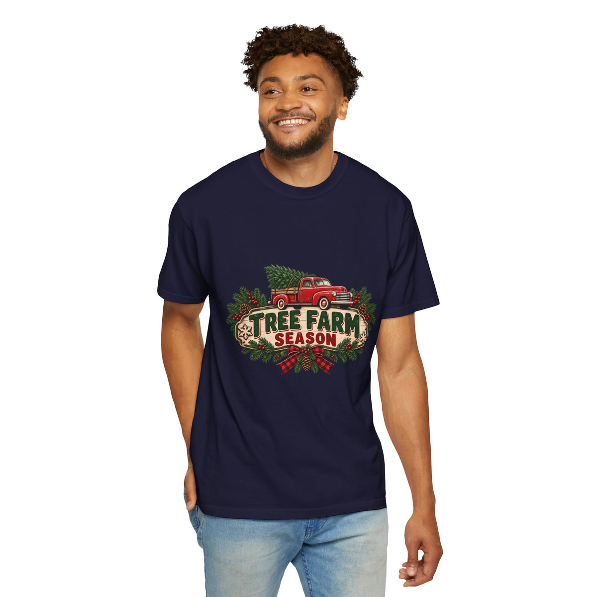 Tree Farm Season T-Shirt — Vintage Red Truck Christmas Tee