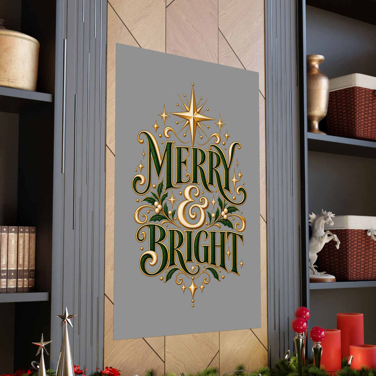 Merry & Bright Holiday Poster — Matte Vertical Christmas Wall Art