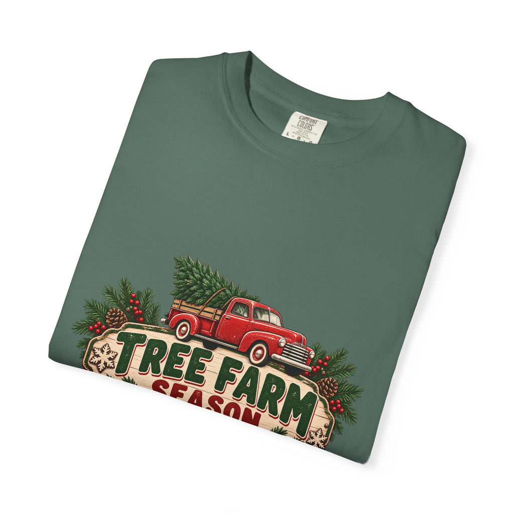 Tree Farm Season T-Shirt — Vintage Red Truck Christmas Tee